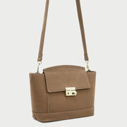 Modern metal-closure flap sculptural faux suede crossbody bag