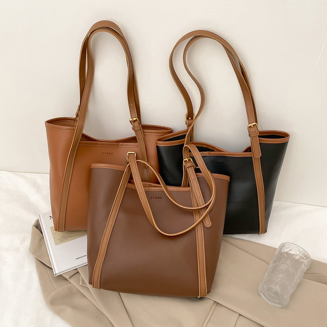 Sculptural PU leather shoulder bag (2-in-1 set)