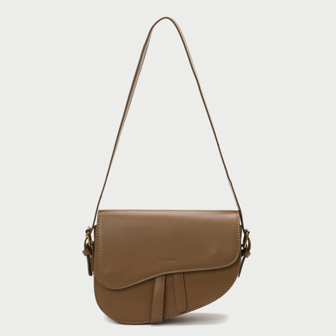 Retro strap detail flap sculptural PU leather saddle bag