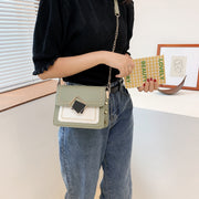 Layered contrast frame detail studded topstitch PU leather crossbody bag