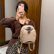 Colourblock two zip compartment small PU leather backpack