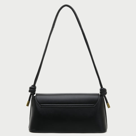 Metal clasp flap knotted strap PU leather shoulder bag