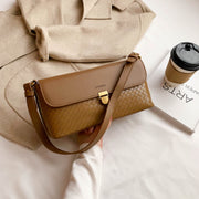 Elegant minimalistic flap style woven PU leather crossbody bag