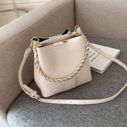 Woven chain handle croc-effect PU leather bucket bag