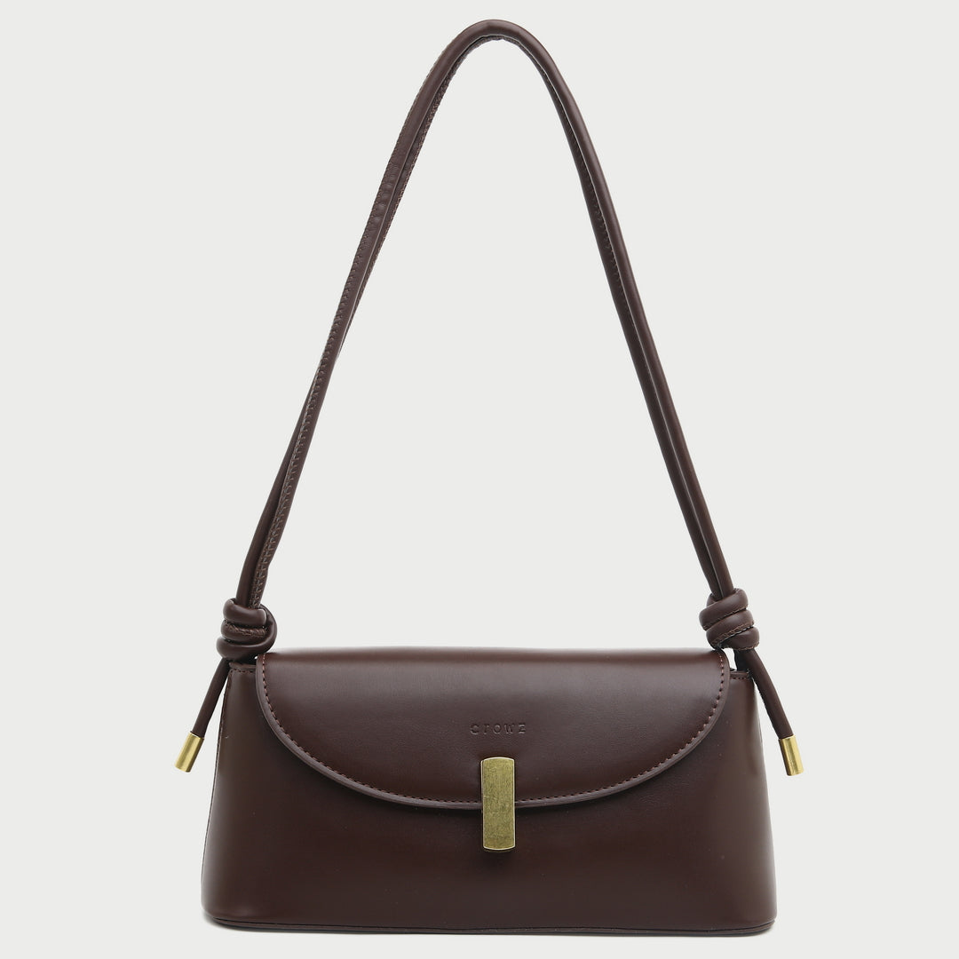 Metal clasp flap knotted strap PU leather shoulder bag