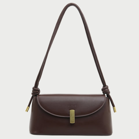 Metal clasp flap knotted strap PU leather shoulder bag