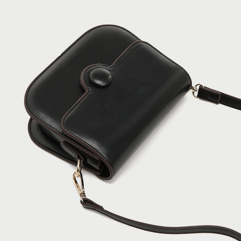 Button detail streamlined flapover PU leather crossbody bag