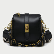 Chain handle patterned strap two-compartment PU leather crossbody bag