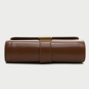Metal pushlock strap style flapover PU leather crossbody bag