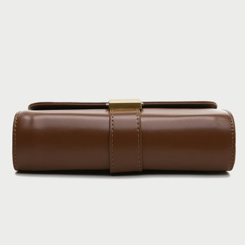 Metal pushlock strap style flapover PU leather crossbody bag