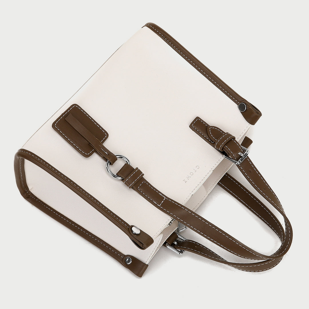 Colourblock handle studded 2-in-1 style PU leather tote bag