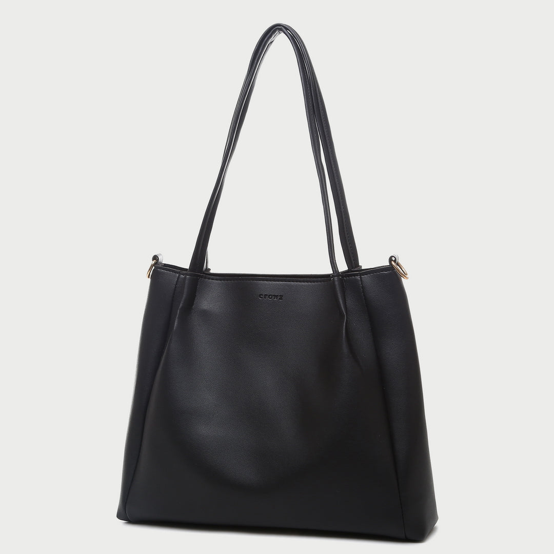 Pleated detail PU leather tote bag