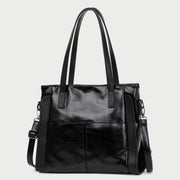 Dual front pocket creased PU leather tote