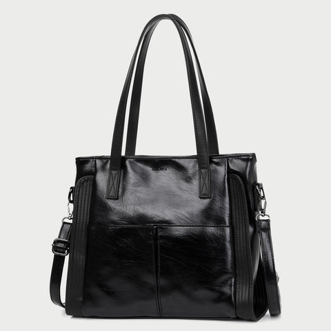 Dual front pocket creased PU leather tote