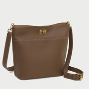 Minimalistic front pocket turn-lock PU leather bucket bag
