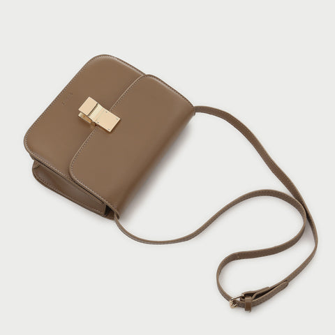 Metal clasp flap front PU leather crossbody bag