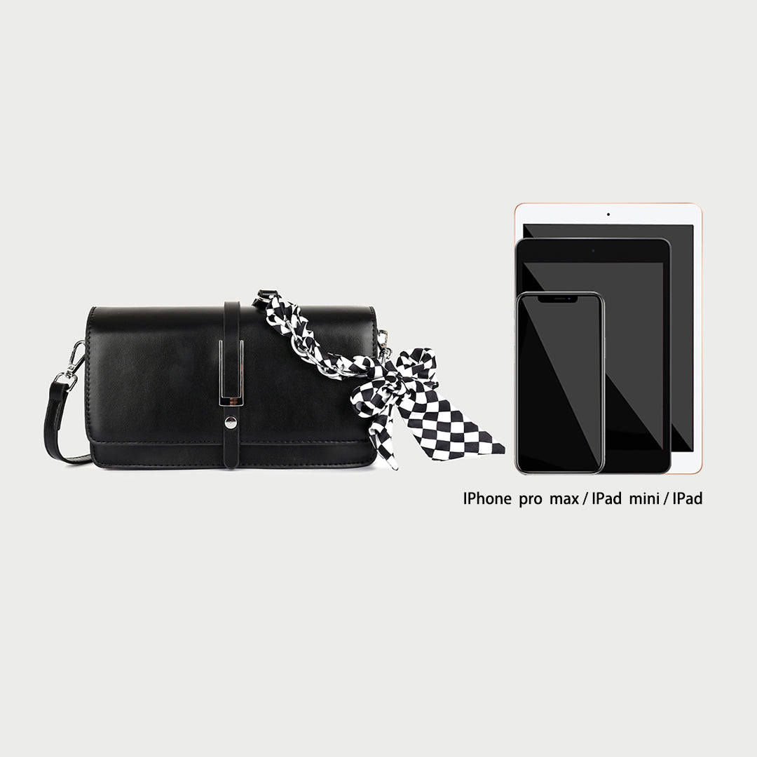 Strap flap design check print scarf detail PU leather crossbody bag