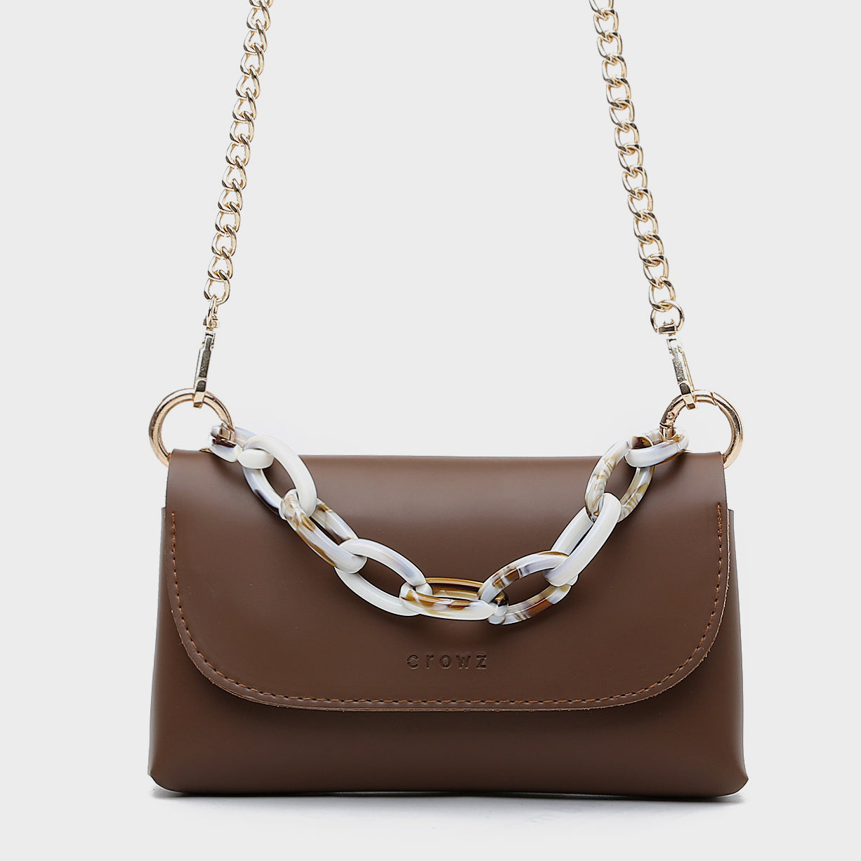Chain handle flapover slim PU leather crossbody bag