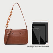 Croc-effect panel chained handle PU leather shoulder bag