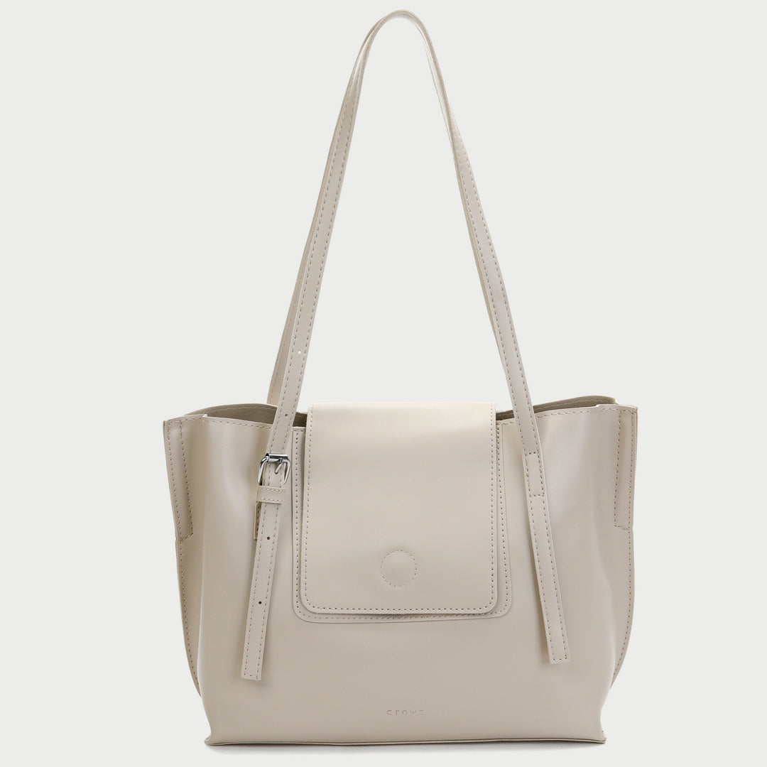 Modern flap front design dual-compartment PU leather tote bag