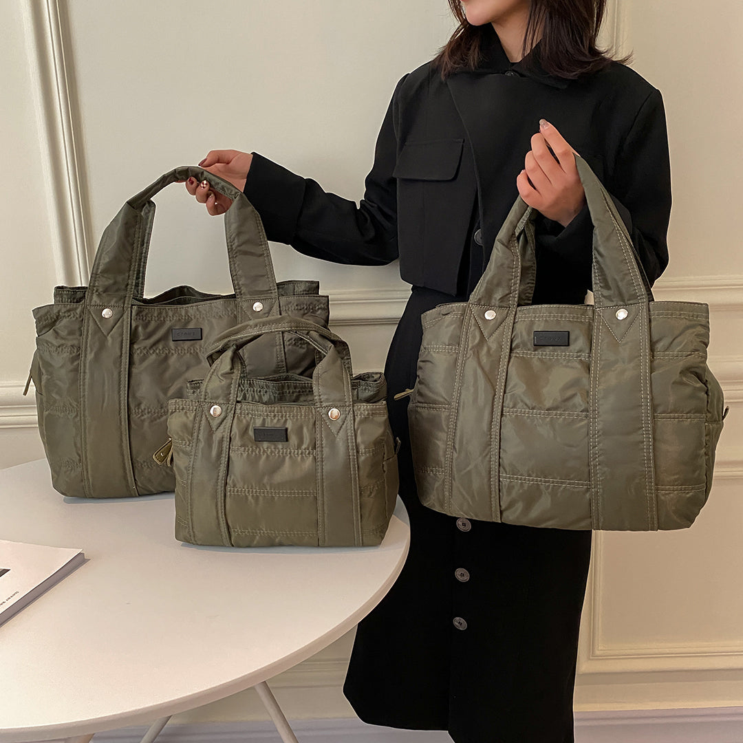 Multiple compartment lightweight quilted nylon handbag (Large)