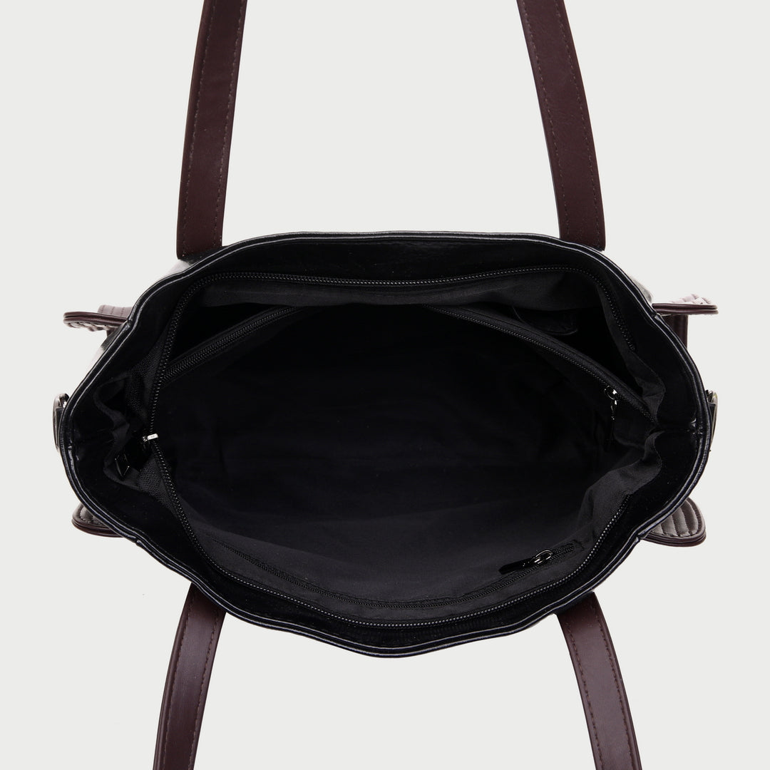 Dual front pocket creased PU leather tote