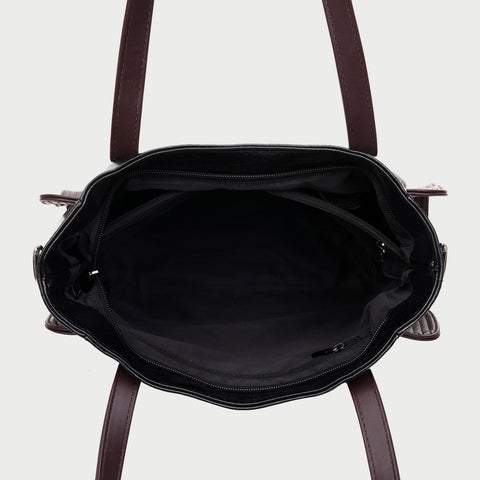 Dual front pocket creased PU leather tote