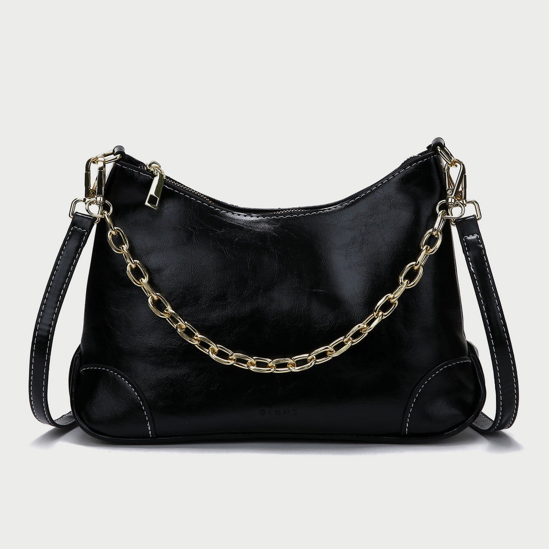 Metal chain handle detail crease-effect PU leather crossbody bag