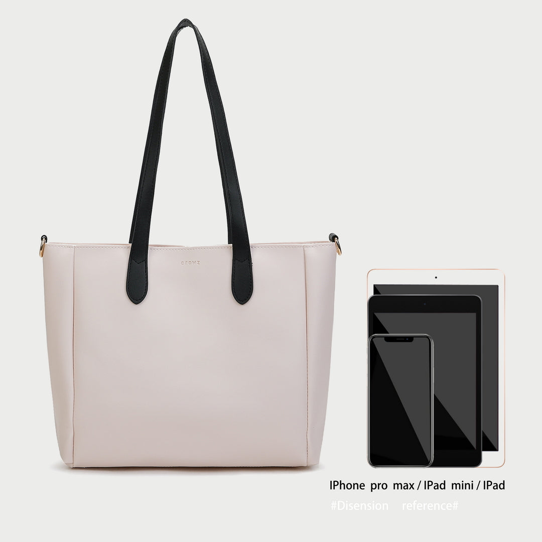 Contrast strap roomy PU leather tote bag