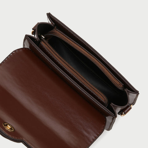 Button detail streamlined flapover PU leather crossbody bag