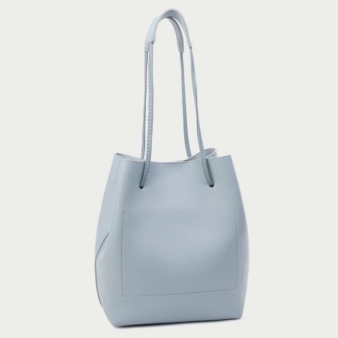 Modern minimalistic smooth PU leather bucket bag