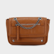 Zipped front flap studded PU leather crossbody bag