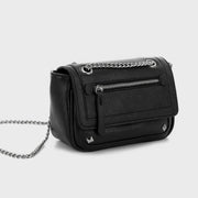Zipped front flap studded PU leather crossbody bag