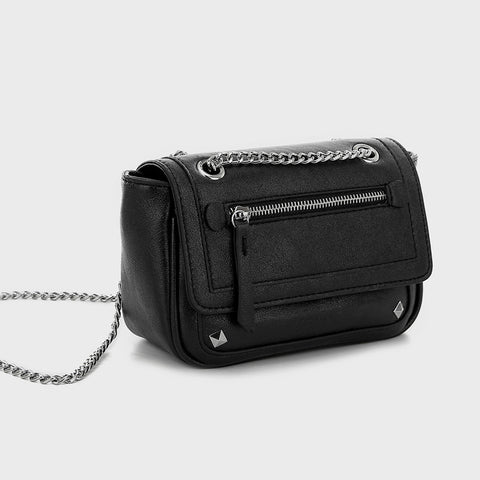 Zipped front flap studded PU leather crossbody bag