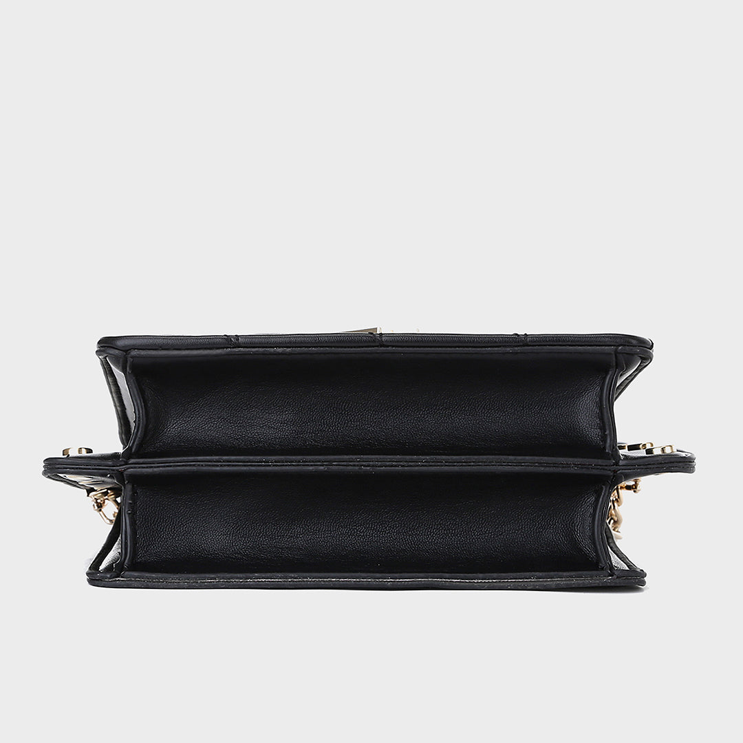 Contrast frame flap studded quilted PU leather crossbody bag