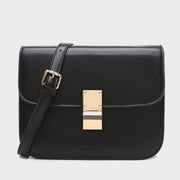 Metal clasp flap front PU leather crossbody bag