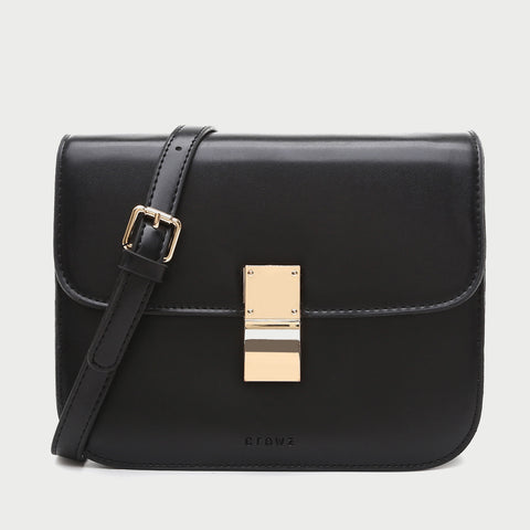 Metal clasp flap front PU leather crossbody bag