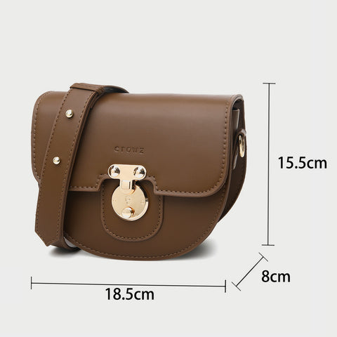 Elegant metal closure PU leather saddle crossbody bag