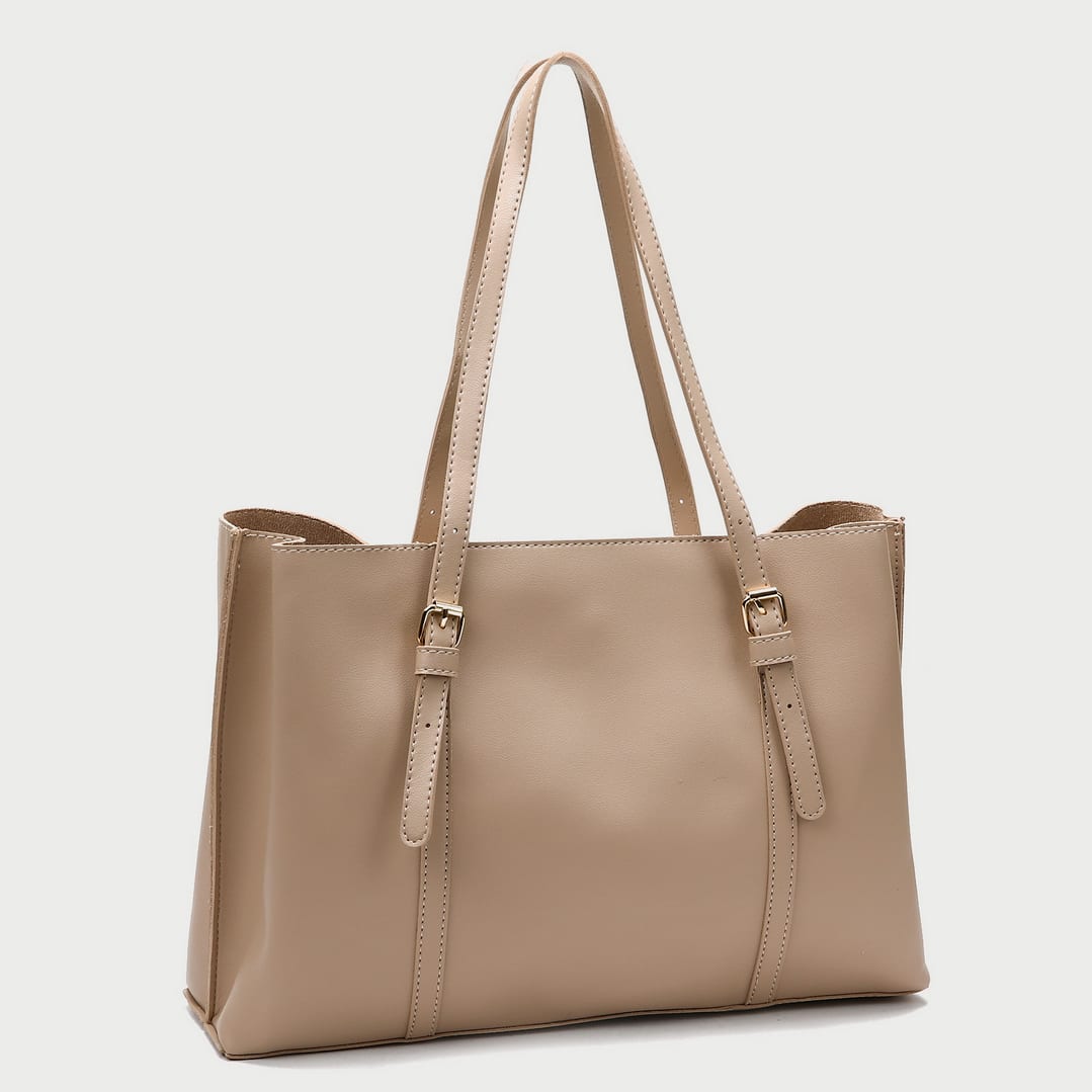 Buckle strap handle practical interior PU leather tote bag