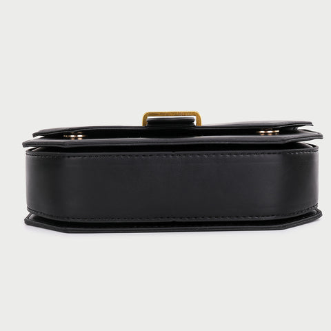 Retro saddle-inspired strap detail flap PU leather crossbody bag