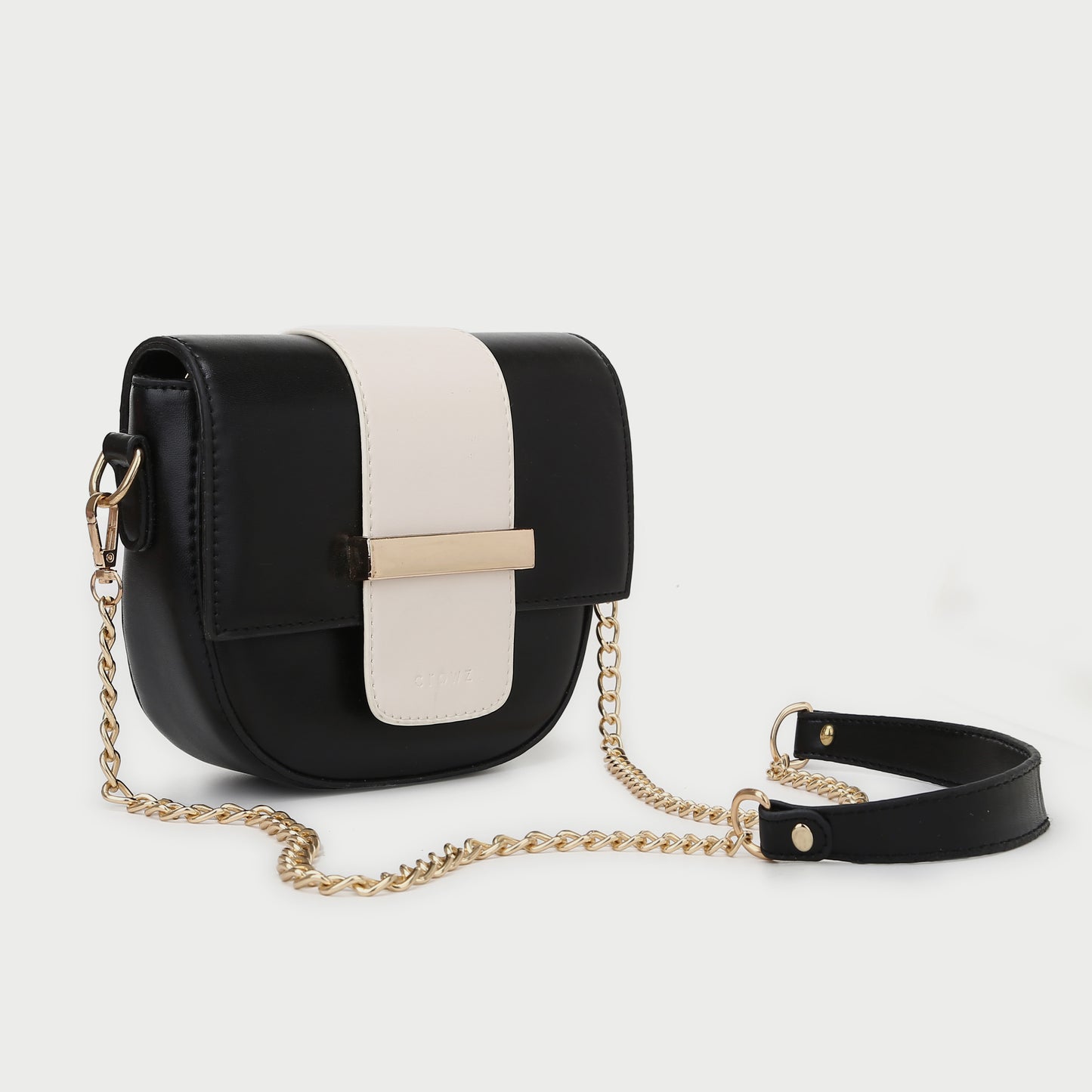 Metal bar colourblock flap PU leather crossbody bag