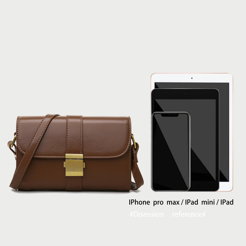 Metal pushlock strap style flapover PU leather crossbody bag