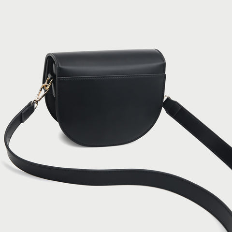 Elegant metal closure PU leather saddle crossbody bag