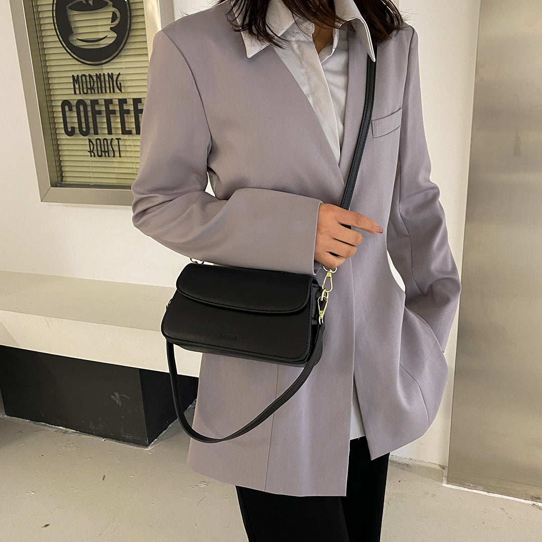 Minimalistic flap-style PU leather shoulder bag (With an extra strap)