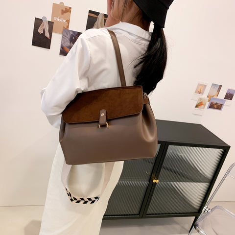 Suede-effect flap style PU leather tote bag