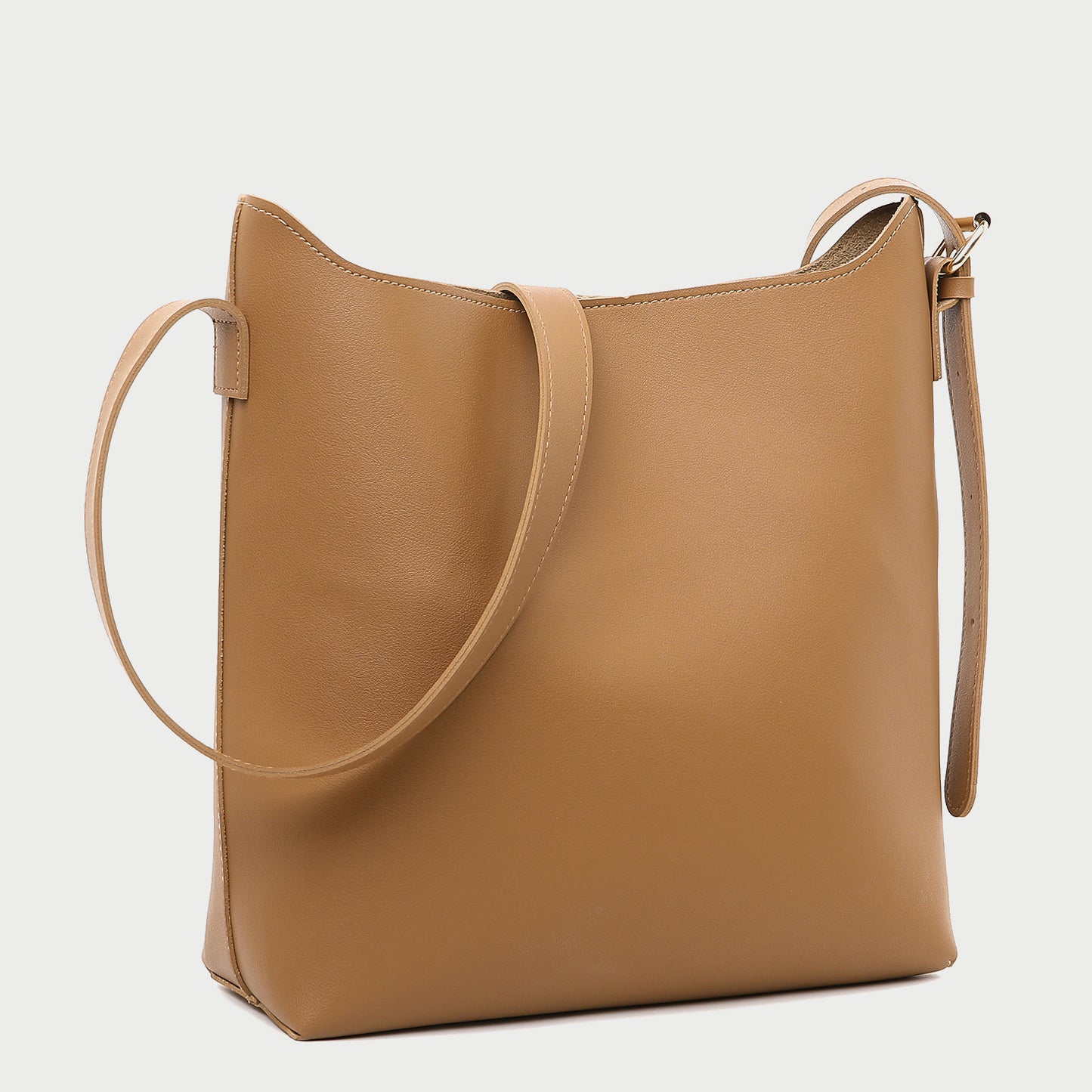 Minimalistic front pocket streamlined 2-in-1 PU leather bucket bag