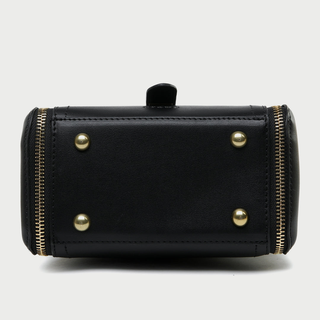 Chain handle patterned strap two-compartment PU leather crossbody bag