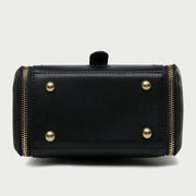 Chain handle patterned strap two-compartment PU leather crossbody bag