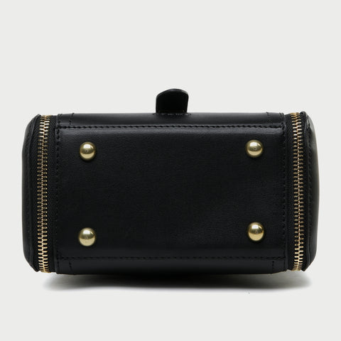 Chain handle patterned strap two-compartment PU leather crossbody bag