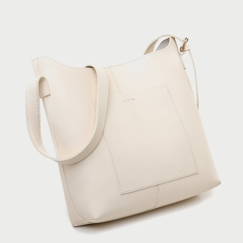 Minimalistic front pocket streamlined 2-in-1 PU leather bucket bag